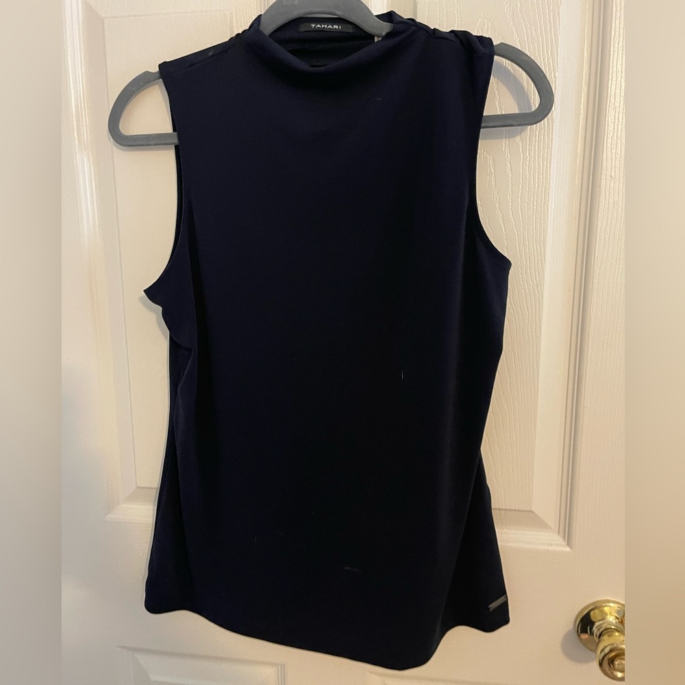 TAHARI Navy Mock Neck Tank Top